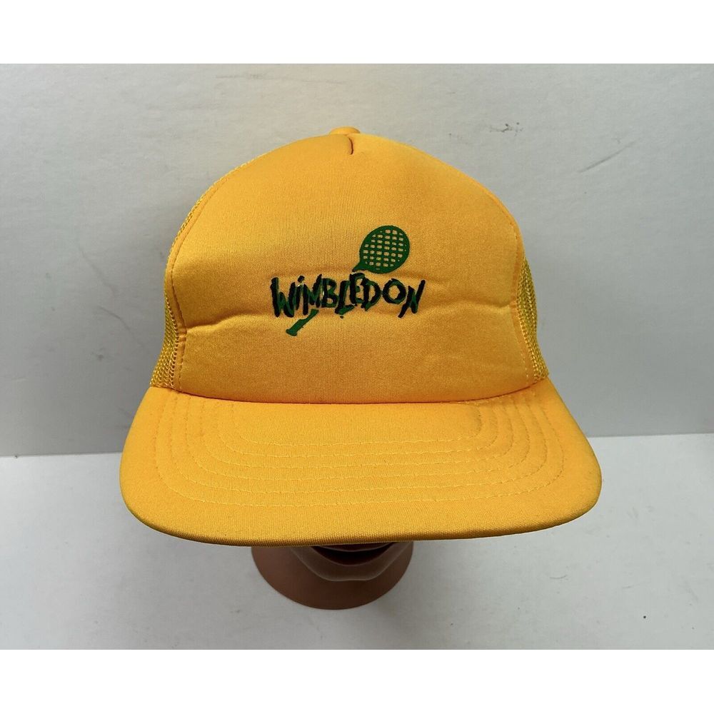 Vtg Wimbledon Hat Yellow Foam Tennis‎ Event Supercap SnapBack Mesh Trucker Cap